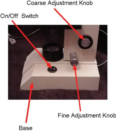 closer look at the on and off switch of a microscope